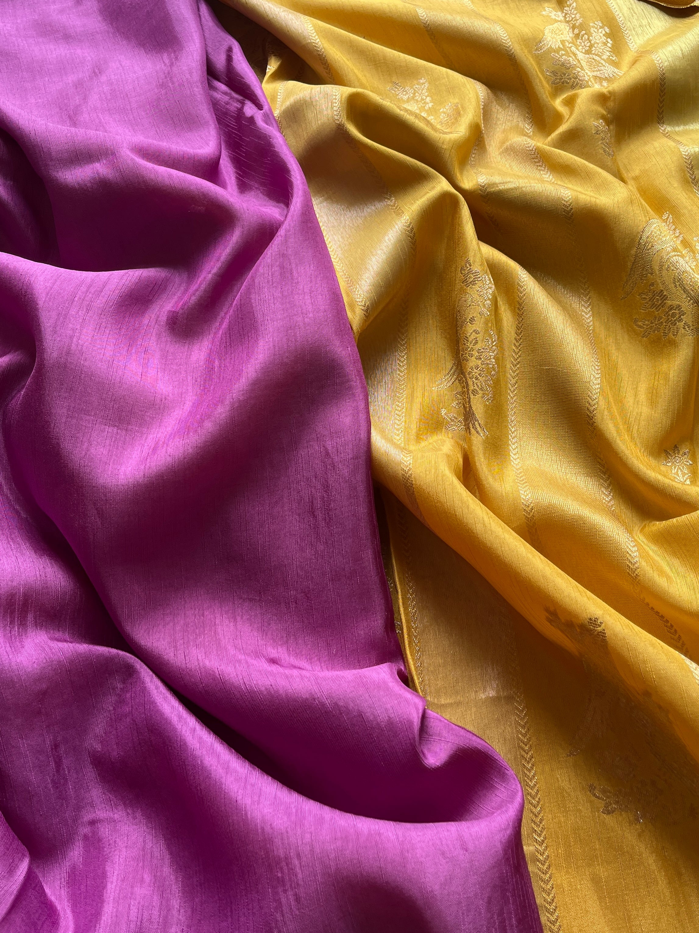 Yellow Viscose Silk Saree